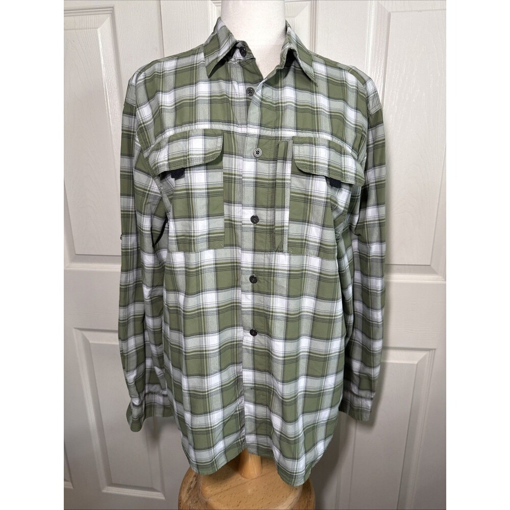 Eddie Bauer Mens Long Sleeve Green Plaid Fishing Hiking Shirt Vented Sz L